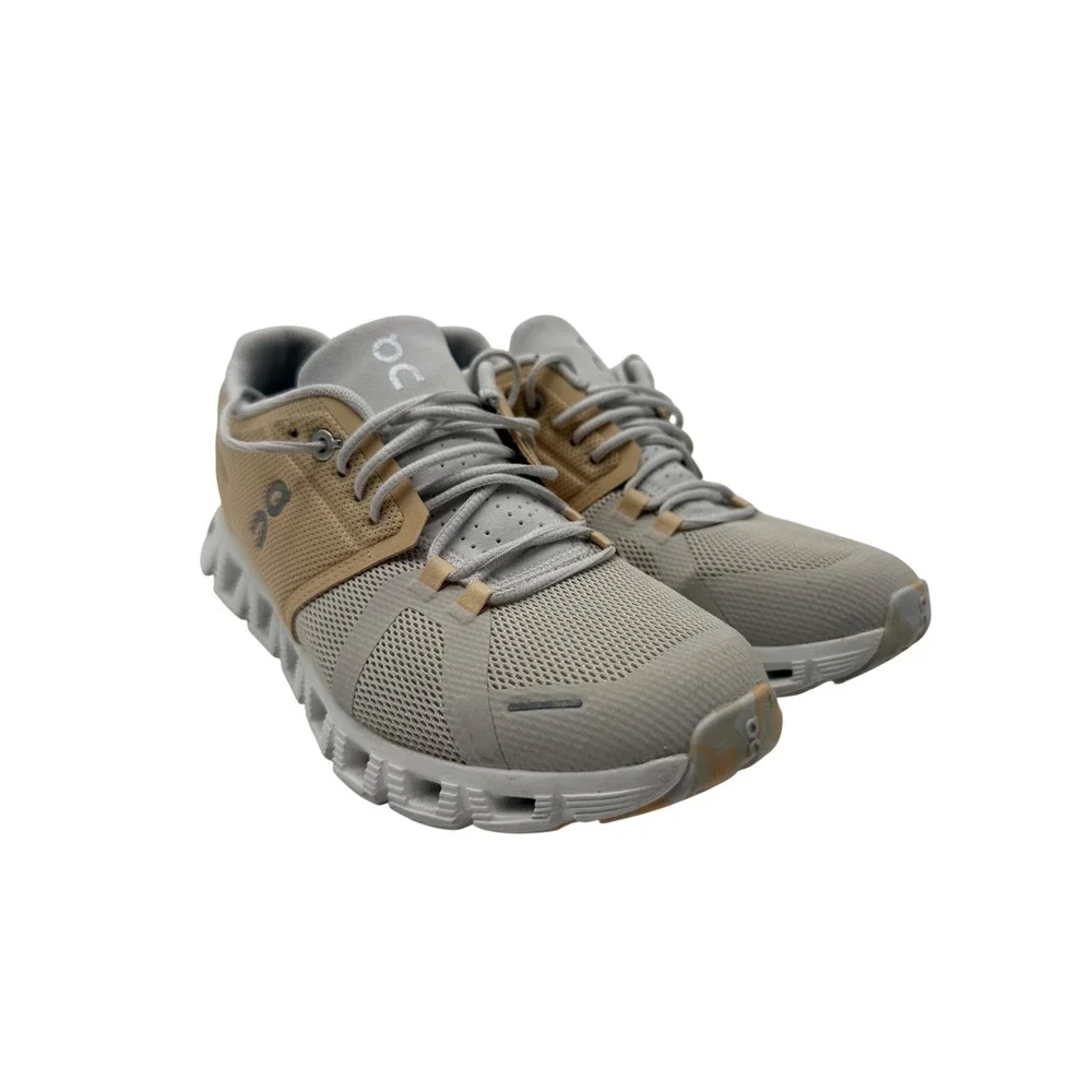 On Cloud 5 Running Shoes Womens 7.5 Tan Grey Excellent CloudTec Sneakers